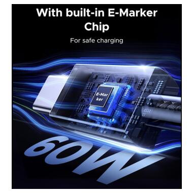 Дата кабель USB-C to USB-C 0.5m PD60W 3A braided L524 gray Ugreen (55764) фото №2