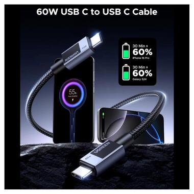 Дата кабель USB-C to USB-C 1.0m PD60W 3A braided L524 gray Ugreen (55765) фото №4