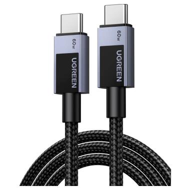 Дата кабель USB-C to USB-C 1.0m PD60W 3A braided L524 gray Ugreen (55765) фото №1