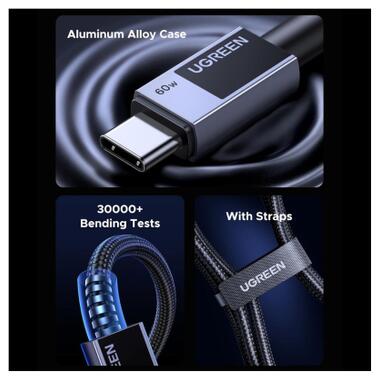 Дата кабель USB-C to USB-C 1.0m PD60W 3A braided L524 gray Ugreen (55765) фото №5