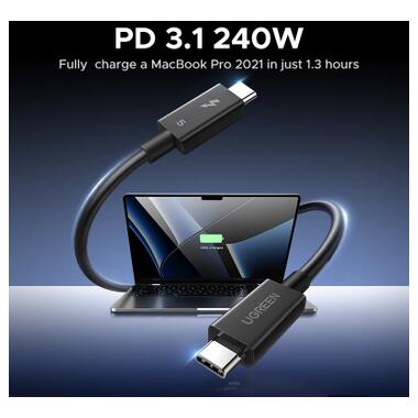Дата кабель USB-C to USB-C 1.0m Thunderbolt 5 240W 5A 120Gbps 16/8/4K L703 black Ugreen (45996) фото №8