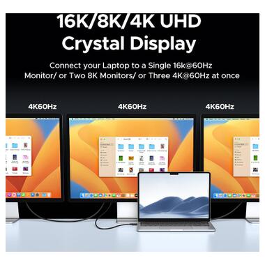 Дата кабель USB-C to USB-C 1.0m Thunderbolt 5 240W 5A 120Gbps 16/8/4K L703 black Ugreen (45996) фото №4
