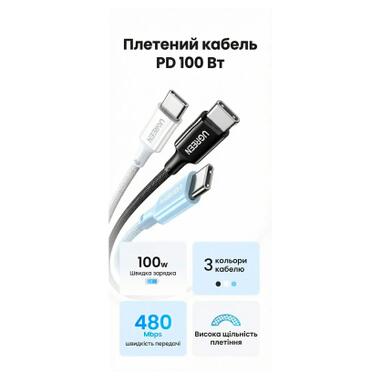 Дата кабель USB-C to USB-C 2.0m PD100W 5A braided L502 white Ugreen (35221) фото №2