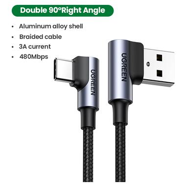 Кабель UGREEN US176 Right Angle USB-A to USB-C Cable 1m (Space Gray) (UGR-20856) фото №3