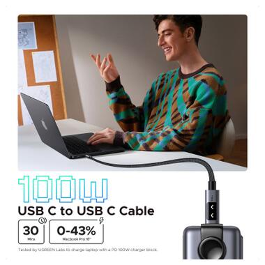 Дата кабель USB-C to USB-C 1.0m PD 100W L509 black Ugreen (35501) фото №6