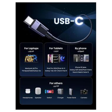 Дата кабель USB-C to USB-C 2.0m PD3.1 240W 480Mbps braided black Ugreen (75732) фото №9