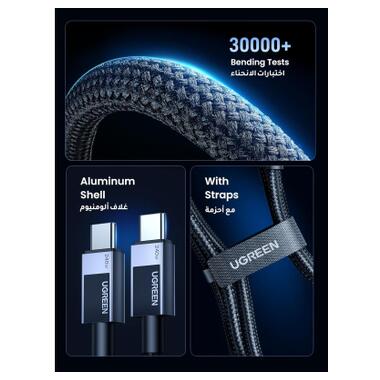 Дата кабель USB-C to USB-C 2.0m PD3.1 240W 480Mbps braided black Ugreen (75732) фото №5