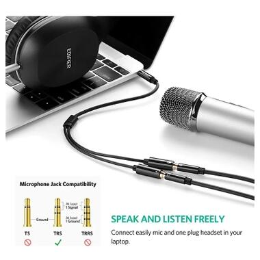 Кабель мультимедийный 3.5mm M to 2x3.5mm F 0.2m AV141 black Ugreen (30619) фото №5