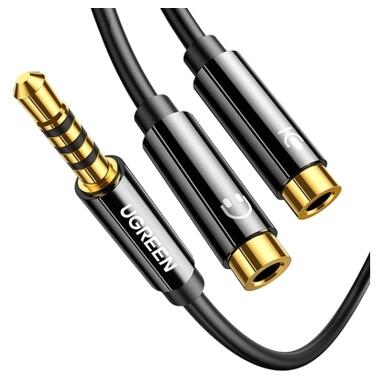 Кабель мультимедийный 3.5mm M to 2x3.5mm F 0.2m AV141 black Ugreen (30619) фото №2