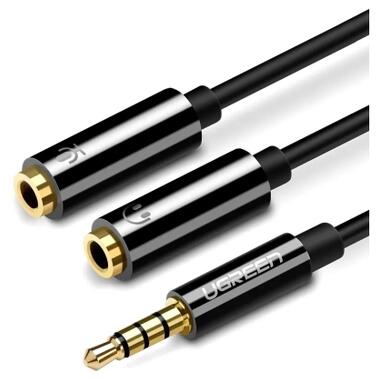 Кабель мультимедийный 3.5mm M to 2x3.5mm F 0.2m AV141 black Ugreen (30619) фото №1