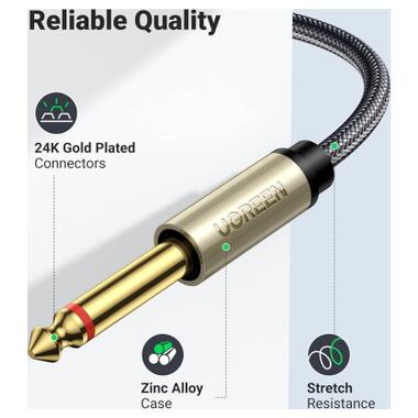 Кабель мультимедийный 3.5mm M to 2x6.35mm M 1.0m gray Ugreen (UGR-10613) фото №5