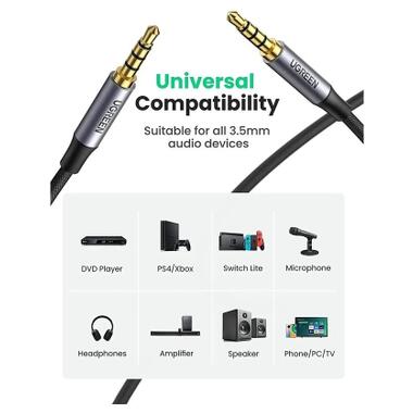 Кабель мультимедийный 3.5mm M to 3.5mm M 1.0m (4pin) AV183 gray Ugreen (10648) фото №4