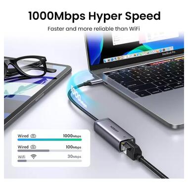 Переходник Ugreen USB-C to RJ45 Ethernet 1000 Мбит/с, серый (40322) фото №12
