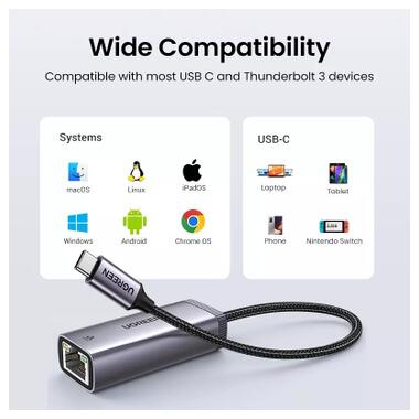 Переходник Ugreen USB-C to RJ45 Ethernet 1000 Мбит/с, серый (40322) фото №16