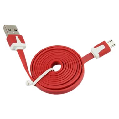 Кабель micro USB резиновий, плоский 2 м червоний фото №1