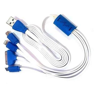 Кабель USB 2.0 4-in-1 iPad/iPhone 4/4s+Lightning+microUSB+miniUSB, 1m, White плоский с подсветкой фото №1