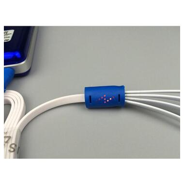 Кабель USB 2.0 4-in-1 iPad/iPhone 4/4s+Lightning+microUSB+miniUSB, 1m, White плоский с подсветкой фото №3