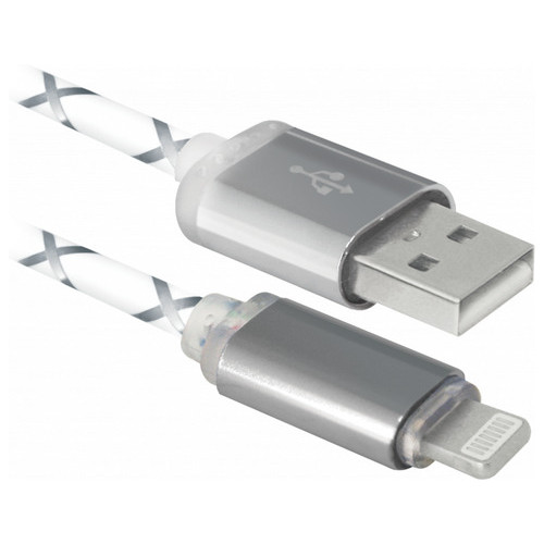 Кабель Defender ACH03-03LT LED USB - Lightning 1 м Сірий (87550) фото №1
