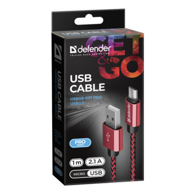 Дата кабель Defender USB08-03T USB 2.0 AM to Micro USB 5P 1 м red (87801) фото №3