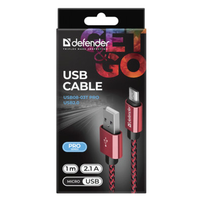 Дата кабель Defender USB08-03T USB 2.0 AM to Micro USB 5P 1 м red (87801) фото №4