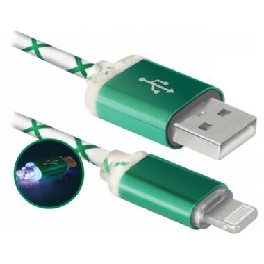 Кабель Defender ACH03-03LT USB AM - Lightning LED 1 м зелений фото №2