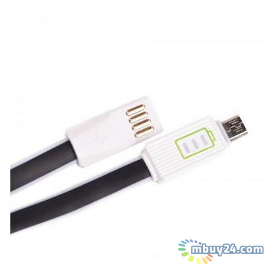 Кабель Drobak плоский USB 2.0 - Micro USB 1,0м 1,2A LED Black (218762) фото №1