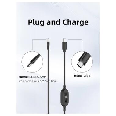 Кабель питания USB-C to DC 5.5x2.5mm 1.0m 5V/9V/12V/15V/20V/28V 140W black XoKo (XK-K695) фото №4