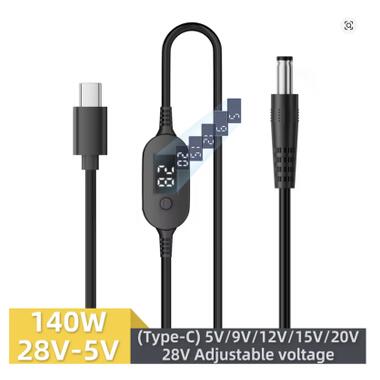 Кабель питания USB-C to DC 5.5x2.5mm 1.0m 5V/9V/12V/15V/20V/28V 140W black XoKo (XK-K695) фото №2