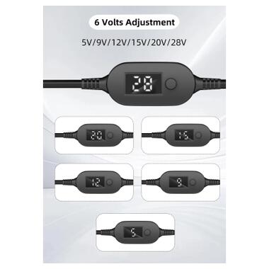 Кабель питания USB-C to DC 5.5x2.5mm 1.0m 5V/9V/12V/15V/20V/28V 140W black XoKo (XK-K695) фото №3