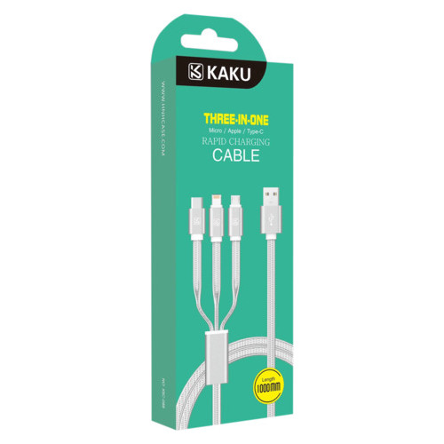 USB кабель Kaku KSC-088 3-в-1 Type-C / MicroUSB / Lightning 1m - Silver фото №3