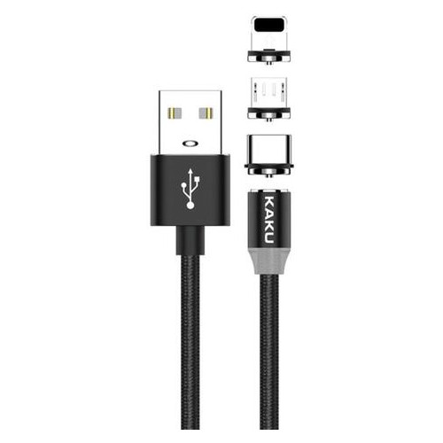 Магнітний кабель 3 в 1 Kaku KSC-320 USB Type-C / Lightning / MicroUSB 1m - Black фото №1