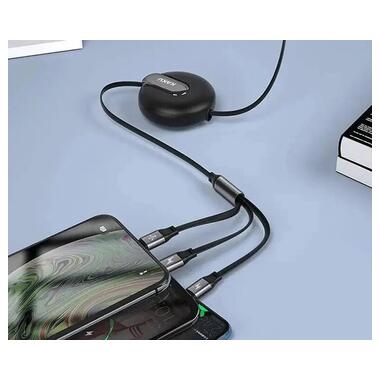 USB кабель телескопічний Kaku KSC-239 3-in-1 Type-C/MicroUSB/Lightning 1,2m - Black фото №4