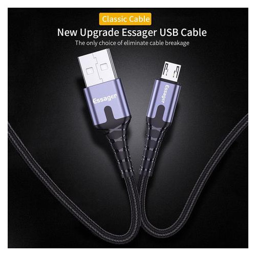 Дата кабель з підсвічуванням Essager micro USB 3 A 1 м чорний (E1124) фото №3