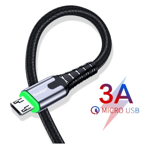 Дата кабель з підсвічуванням Essager micro USB 3 A 1 м чорний (E1124) фото №1
