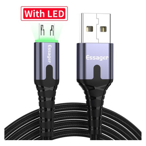 Дата кабель з підсвічуванням Essager micro USB 3 A 1 м чорний (E1124) фото №2