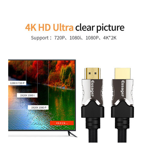 Відео кабель Essager HDMI-HDMI, 3 м чорний (E1129-3) фото №5