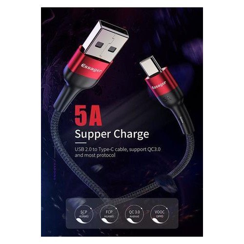 Дата кабель Essager Super Quick Charge 5A USB - USB Type-С 1 м червоний (E1130) фото №2