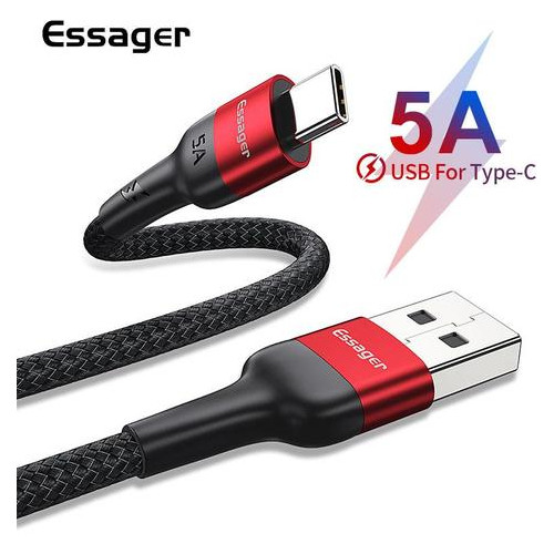 Дата кабель Essager Super Quick Charge 5A USB - USB Type-С 1 м червоний (E1130) фото №1