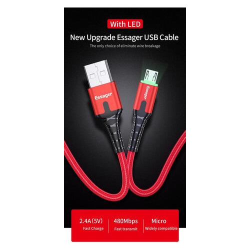 Дата кабель Essager USB - micro USB 3 A 1 м червоний (E1156) фото №4
