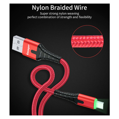 Дата кабель Essager USB - micro USB 3 A 1 м червоний (E1156) фото №6