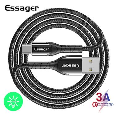 Дата кабель Essager із підсвічуванням Zink USB - USB Type-C 3 A 1 м чорний (E1160) фото №1
