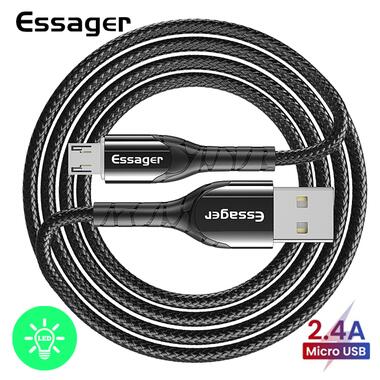 Дата кабель із підсвічуванням Essager Zinc USB - micro USB 2.4 A 1 м чорний (E1159) фото №1