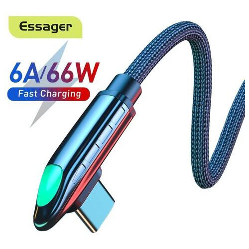 Дата кабель кутовий з підсвічуванням Essager USB - USB Type-C 6 A 1 м темно-сірий (E1212) фото №2
