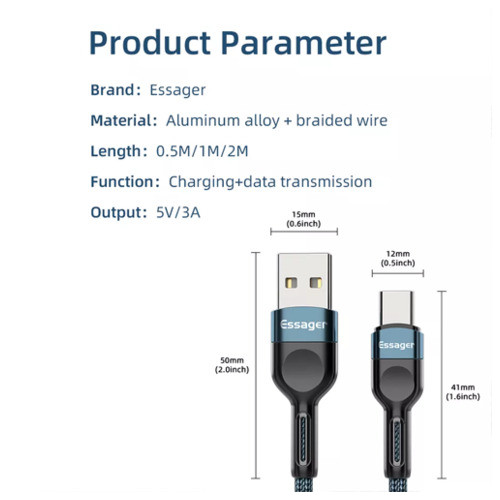 Дата кабель Essager USB - micro USB 2.4 А 1 м чорний (E1199) фото №5