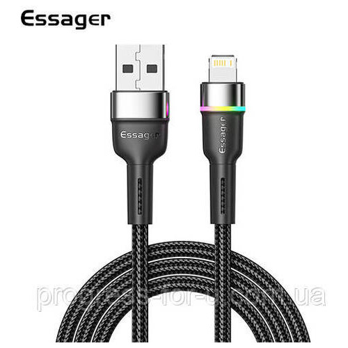 Дата кабель із підсвічуванням Essager USB - Lightning 2,4 A 1 м чорний (E1209) фото №1