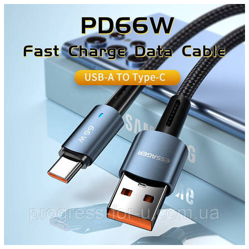 Дата кабель Essager Sunset USB - USB Type-C 6 A PD 66 W 1 м чорний (E1208) фото №2