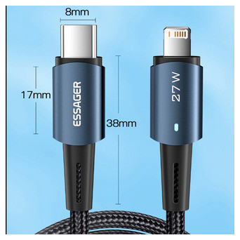 Дата кабель Essager Sunset USB Type-C to Lightning 20 W 1 м чорний (E1224) фото №3