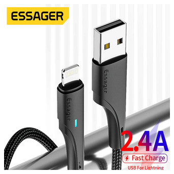 Дата кабель Essager Rousseau Fact charge USB - Lightning 3 A 1 м чорний (E1231) фото №2