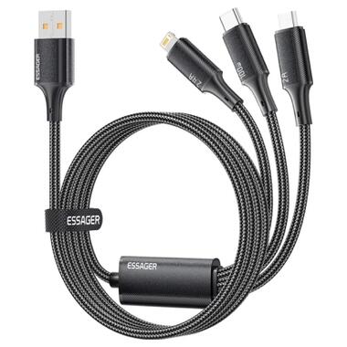 Дата кабель USB 2.0 AM to Lightning + Micro 5P + USB-C 1.2m 100W Essager (EXCMTL-JJ01-P) фото №1