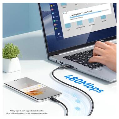 Дата кабель USB 2.0 AM to Lightning + Micro 5P + USB-C 1.2m 100W Essager (EXCMTL-JJ01-P) фото №7